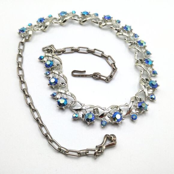 Vintage Star Company Blue Aurora Borealis Choker Necklace, Silver Tone, 17 Inch - Picture 10 of 11